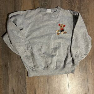 Gray Crewneck Sweater with Cartoon Design